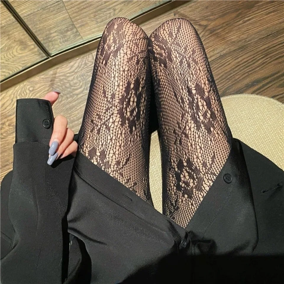 Women Sexy Mesh Hole Floral Diamond Printed Fishnet Tights Mesh Stocking See Through Pantyhose