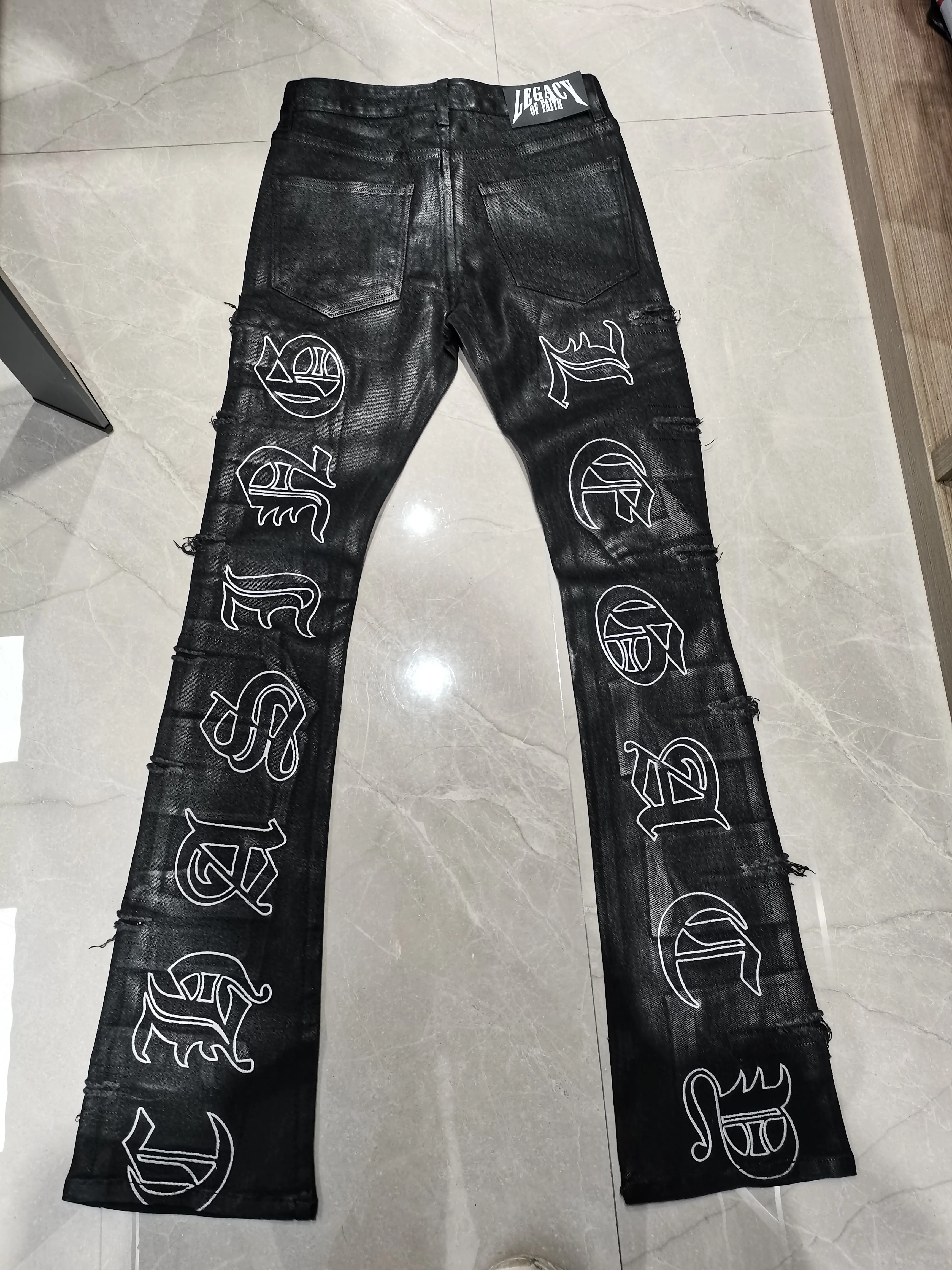 Custom crumpled hand wax luxury denim jeans men