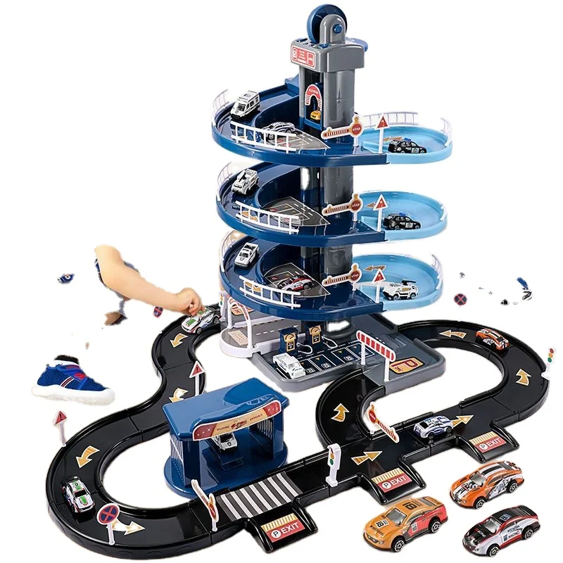 2024 Kids Indoor Toys City Garage Tracks Police And Fire Engine Electric alloy parking lot Toy