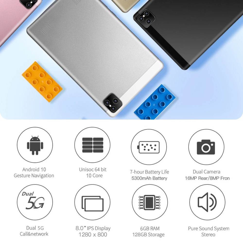 P80 Pad Pro Tablet 8 Inch 6GB RAM 128GB ROM Tablette MTK 6797 10 Core 5300mAh Android 10 Tablets Dual 5G WIFI GPS Tablet PC