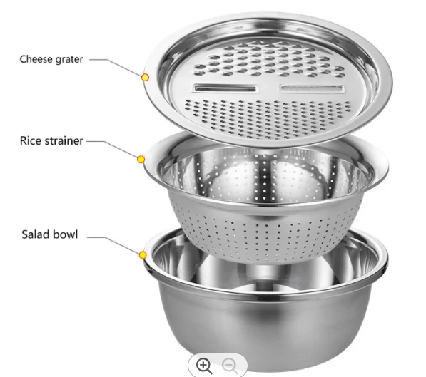 Multi-functional 3 in 1 stainless steel vegetable grater bowl set  for vegetable