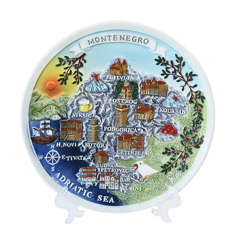 Ceramic Souvenir Plate with Montenegro Frankfurt Istanbul Design