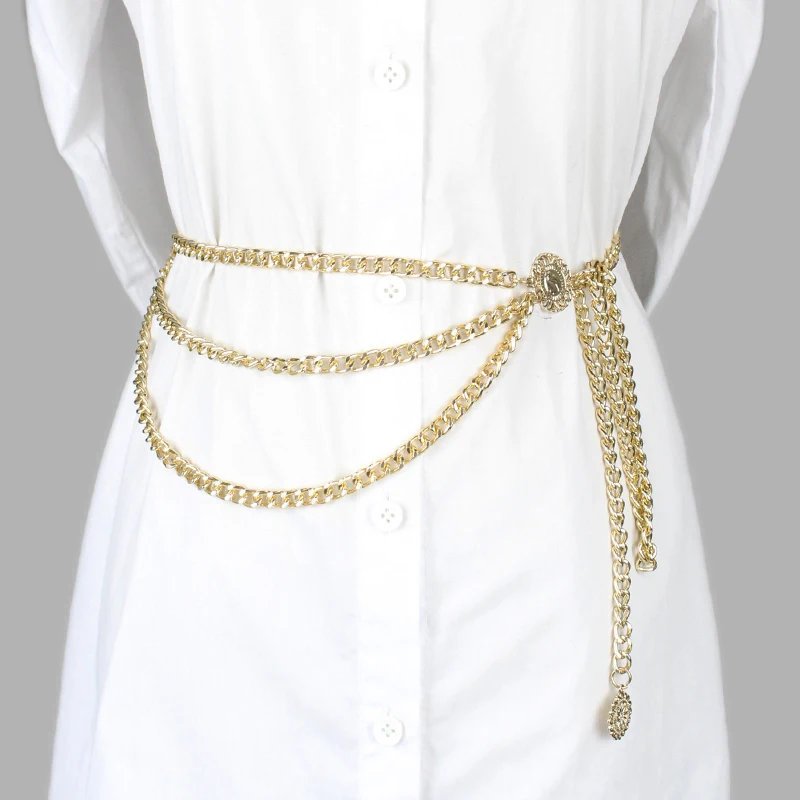 
2021 new fashion high-end metal waist chain three layer chain 