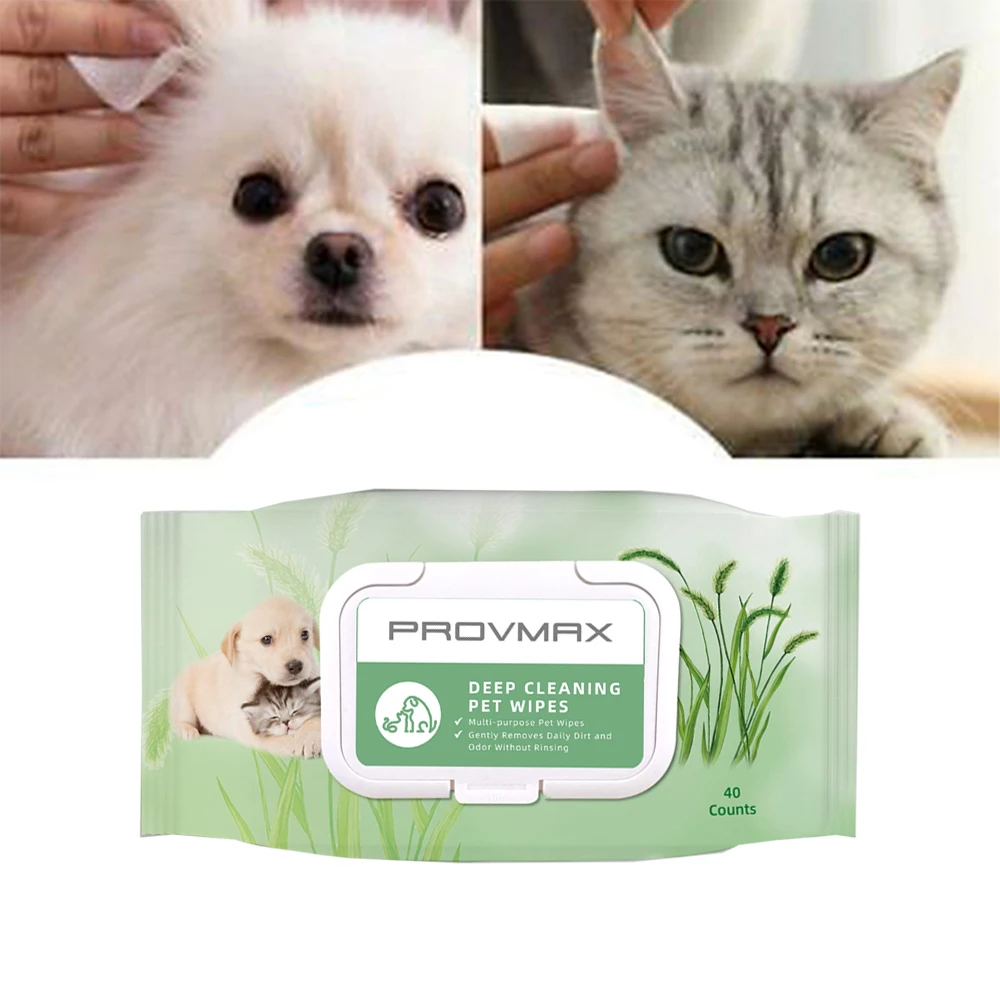 Custom material non-woven non-alcohol  organic 40pcs dog wipes for pets