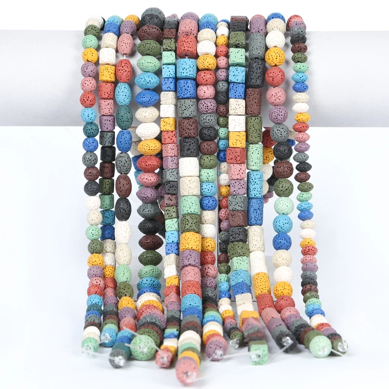 Wholesale color natural Lava round cylindrical loose beads Volcanic stone beads for bracelet jewelry production