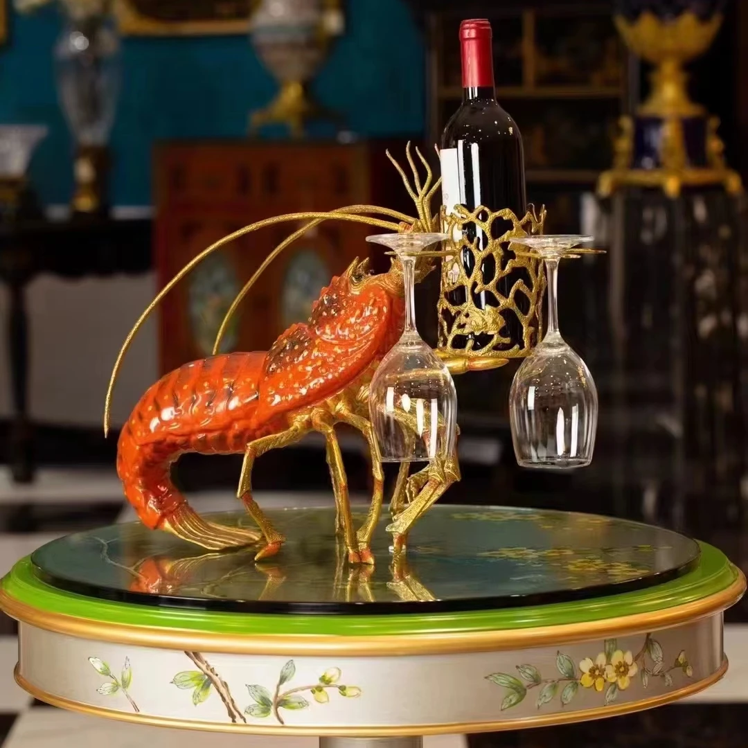 European brass ceramic luxury lobster red wine ornaments table clock for living room porc