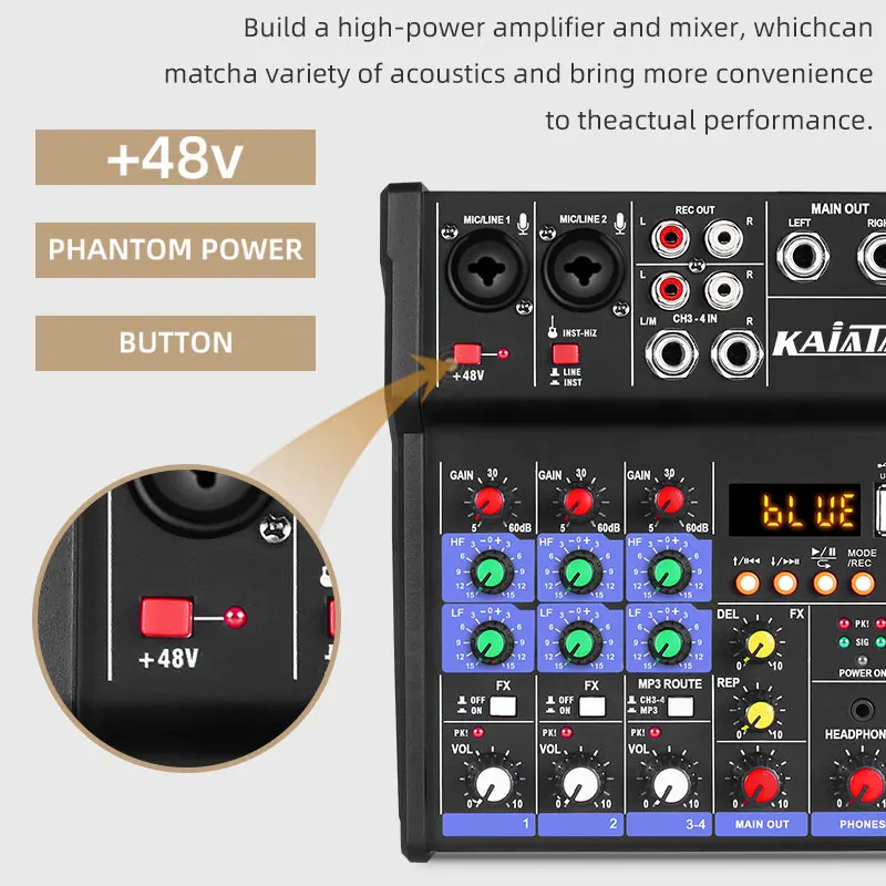 KAIKA G4 -5 Mini 2-channel stereo console digital Mixer USB interface 48V phantom power supply