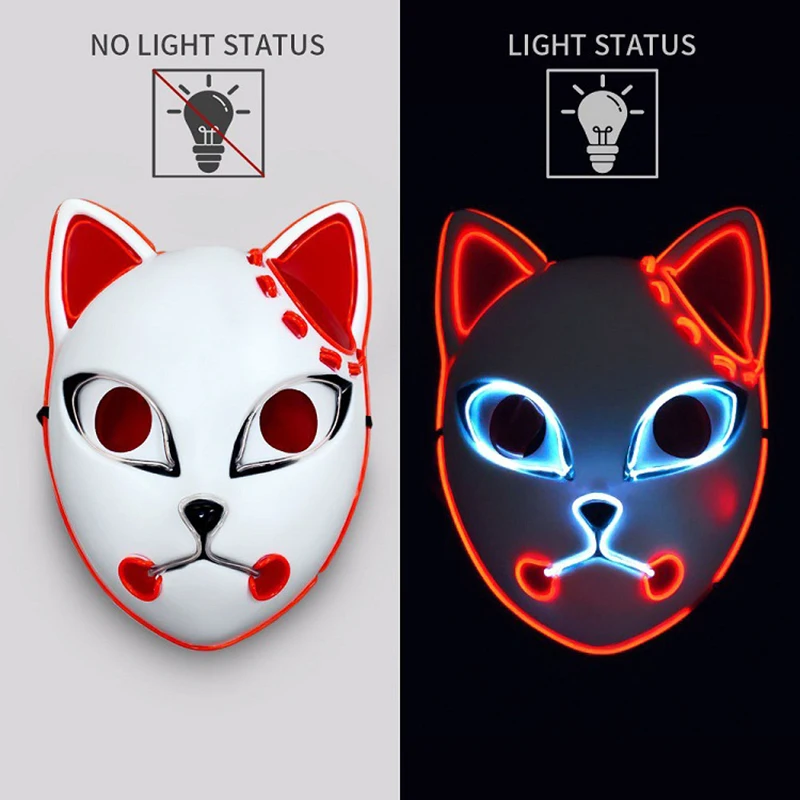 Glowing Demon Slayer Fox Luminous Mask Masquerade Cosplay Custom Led Light Up Face Halloween Party Masks