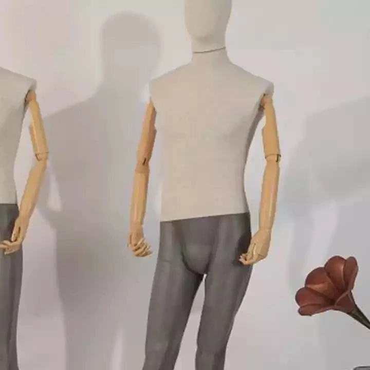 Fiberglass Female Full Body Mannequin Linen Wrapped Cloth Wooden Arms Clothing Store Window Display Shops Props Fashion Display