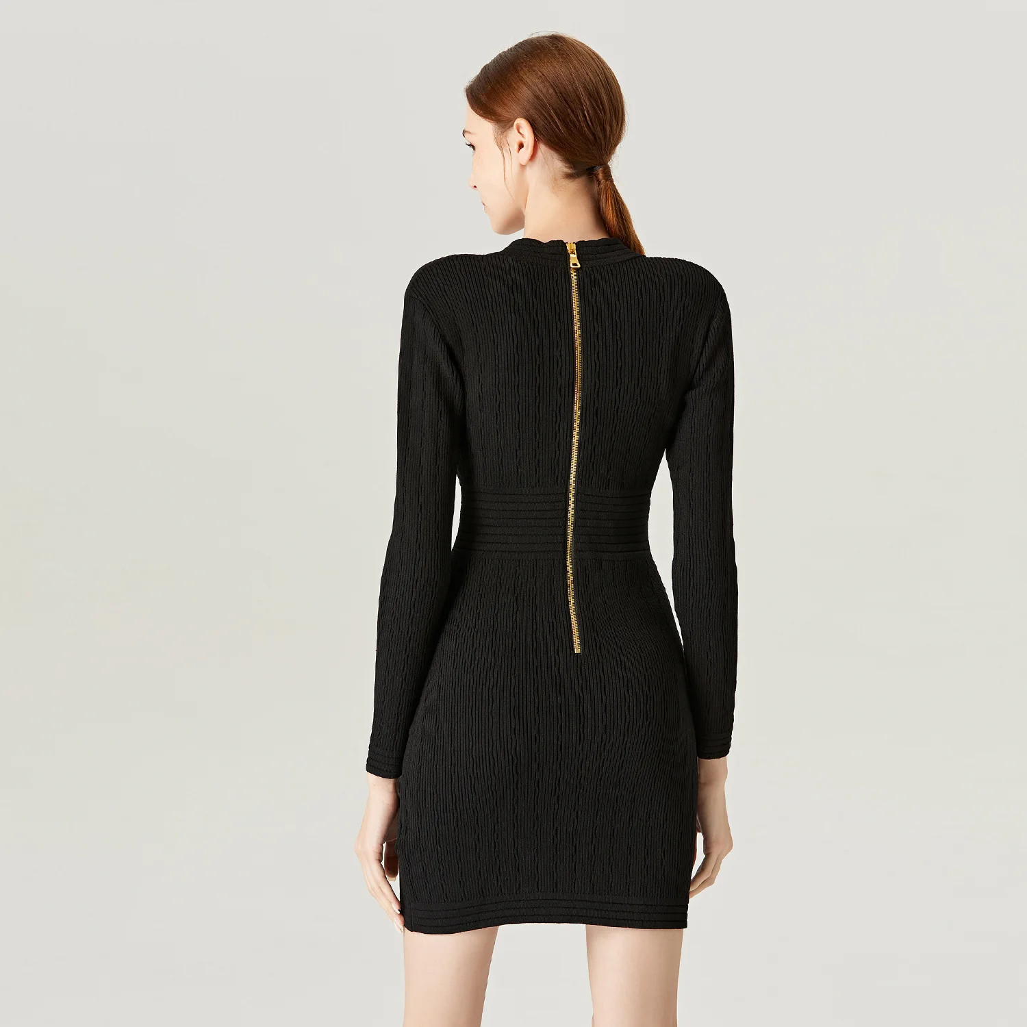 Soiling Hot Selling Fall Winter Long Sleeve v Neck Balmainn One Step Skirts Office Short Knit Elegant Thicken Graceful Dress