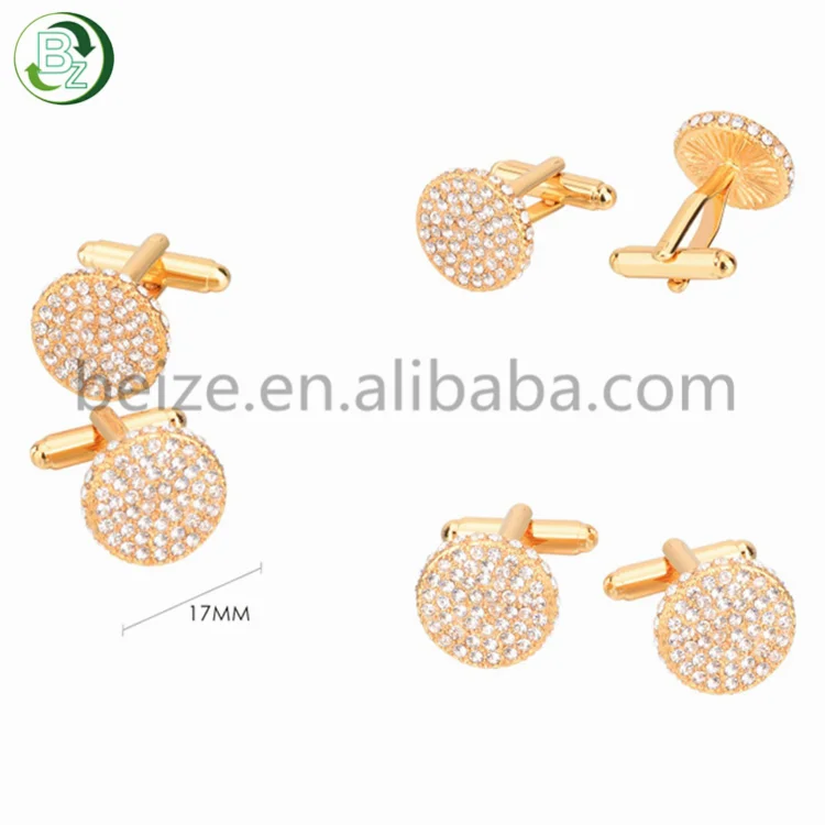 Wholesale Gold Shiny Zircon Diamonds Mens French Brass Cufflinks For Suit
