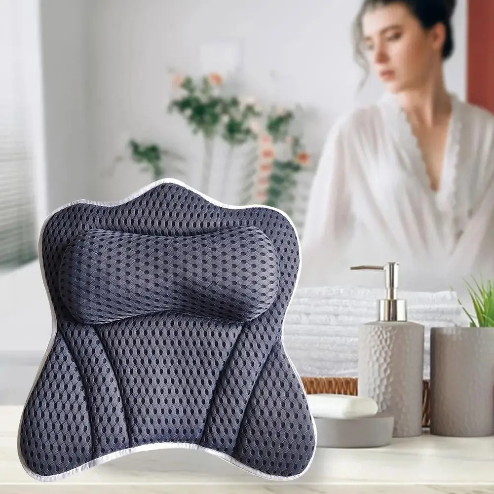 3D Mesh Luxury Bath Pillow Bathtub Spa Pillow Headrest for tub with 2 Thickened Paddings Soft Bath Tub Pillow for Neck