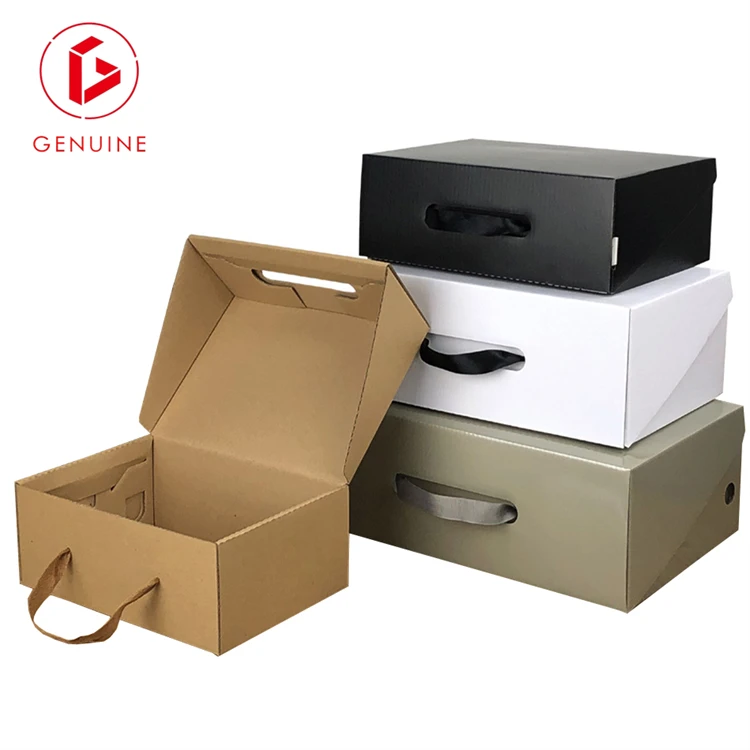 Custom foldable ribbon handle corrugated cardboard packaging clothing underwear shoe box