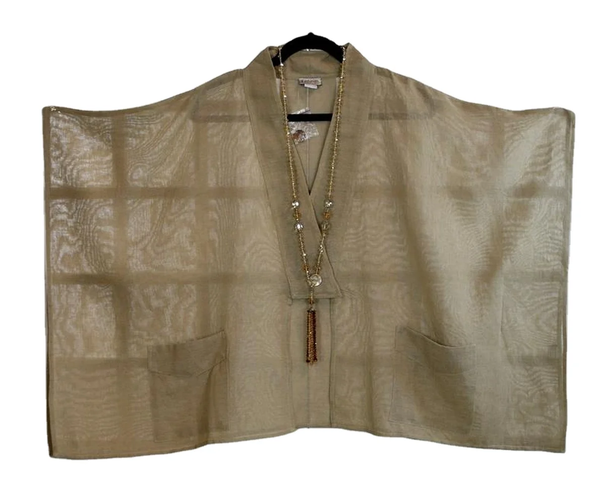 Super Designer Oversize Bolero Jacket Swing Linen Poncho Style One Size Natural Color Fits S to 3X