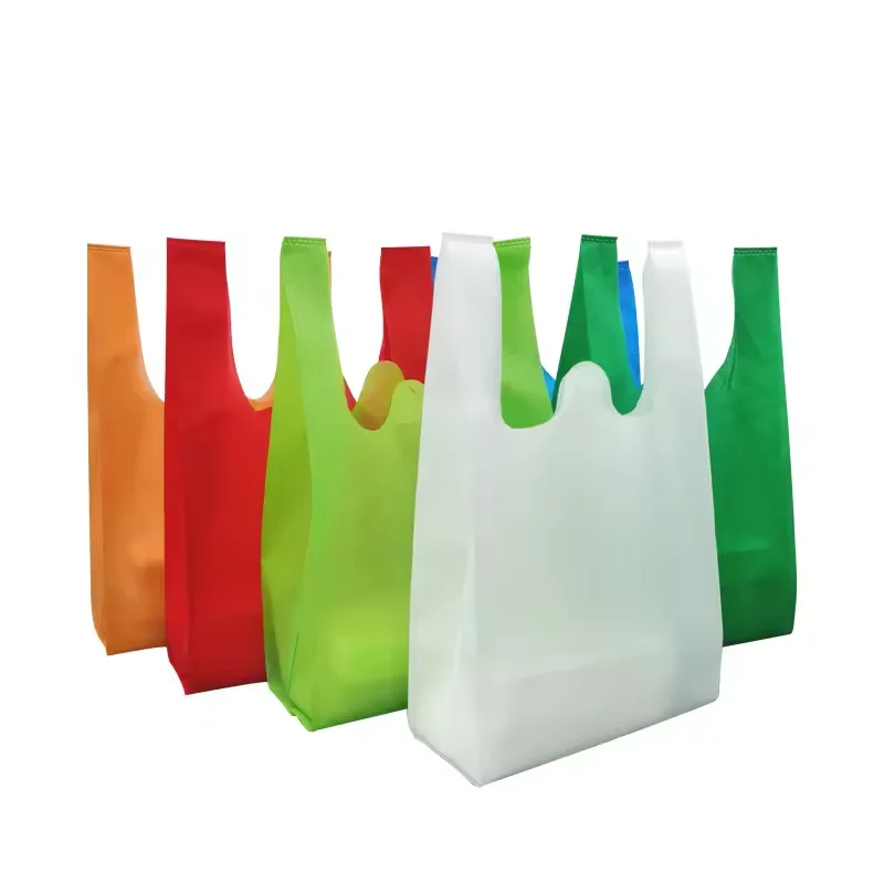 Recycled  PP Non Woven Bag  Polypropylene Non-woven t Shirt Bags Custom Non-woven Vest Carrier Shopping Bag with Logos