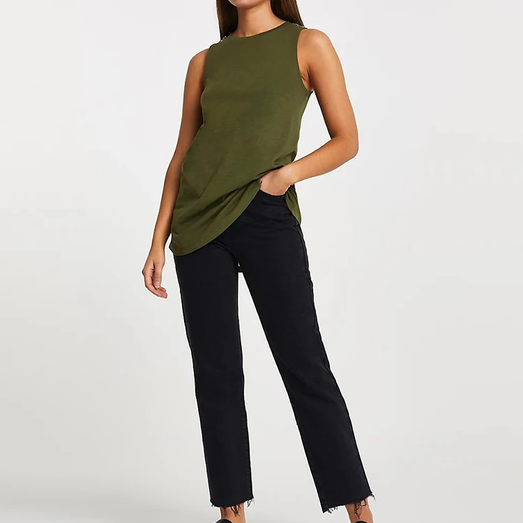 Summer 2021 Casual Simple Solid Color Thin Comfort Fit O-Neck Sleeveless Tank Top For Women