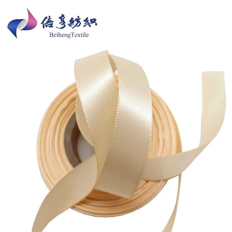 Custom 1.5 x 50yds of 15mm beige satin Double Sided Decorative Ribbon