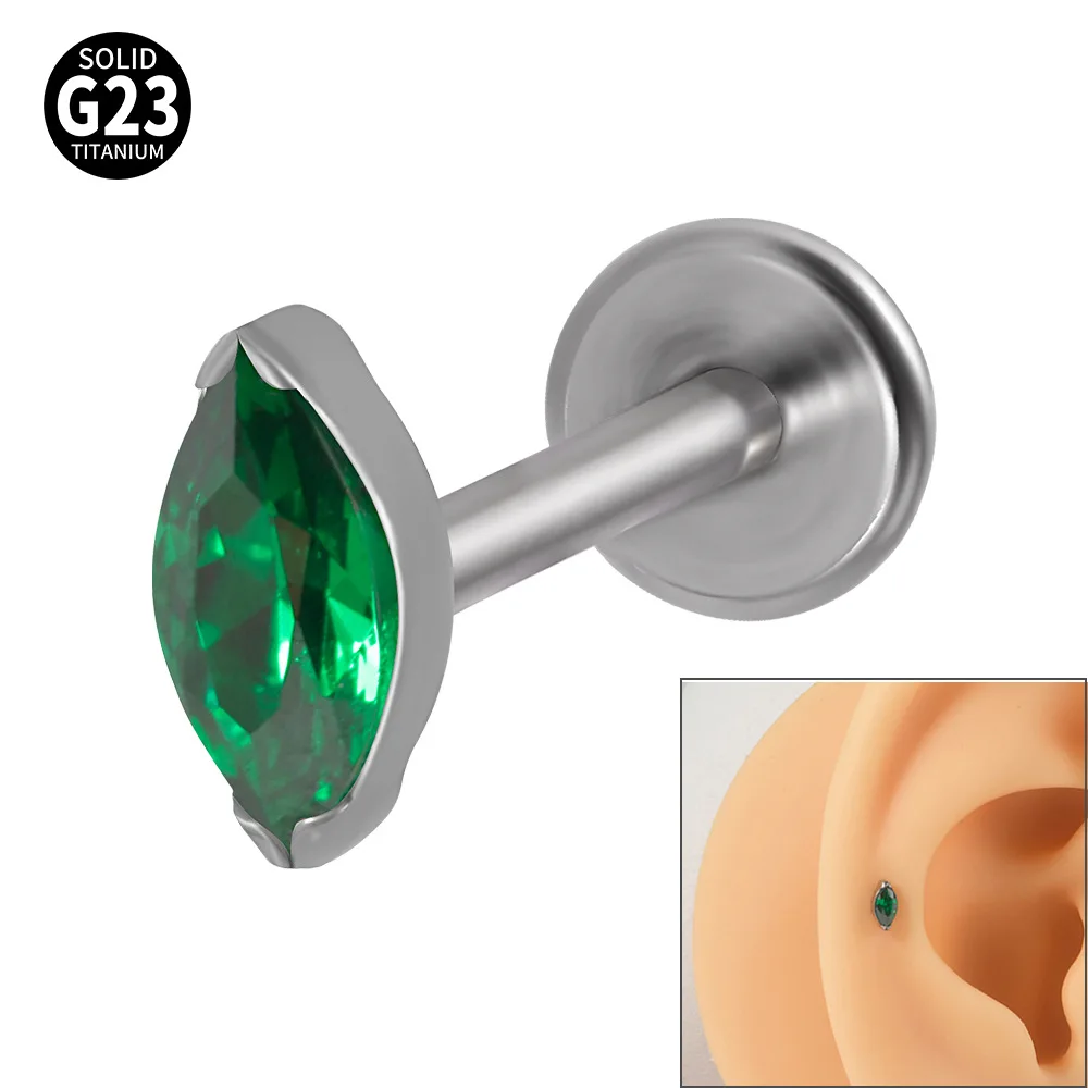 YW G23 Titanium 16g Body Piercing Jewellery Teardrop Opal Colorful CZ Internally Thread Labret Ear Cartilage