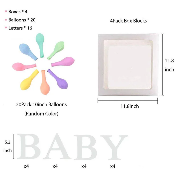 Nicro Custom 4pcs Baby Shower Backdrop Disposable White Paper Transparent Clear Balloons Boxes Party Background Decoration Set