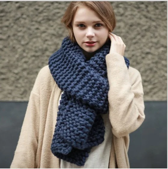 Women Warm Winter Knitting Acrylic Scarf Solid Color Coarse Woolen Warm Wild Long Acrylic Scarf