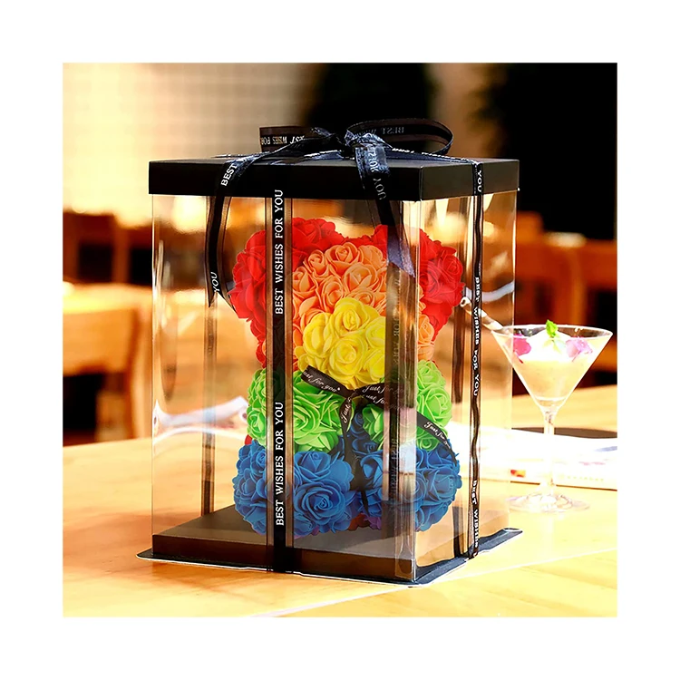 Hot Sale 40cm Teddy Bear Box Valentines Day Gift Mothers Day Form Artificial Flower Rose Bear Red