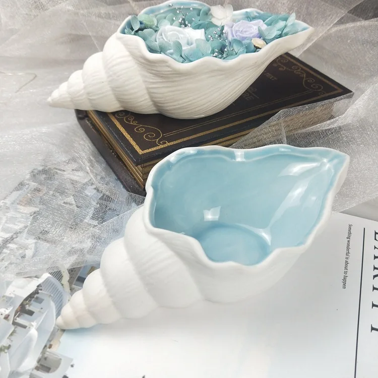 Blue ocean wind small conch ceramic flower ornaments container jewelry storage ashtray