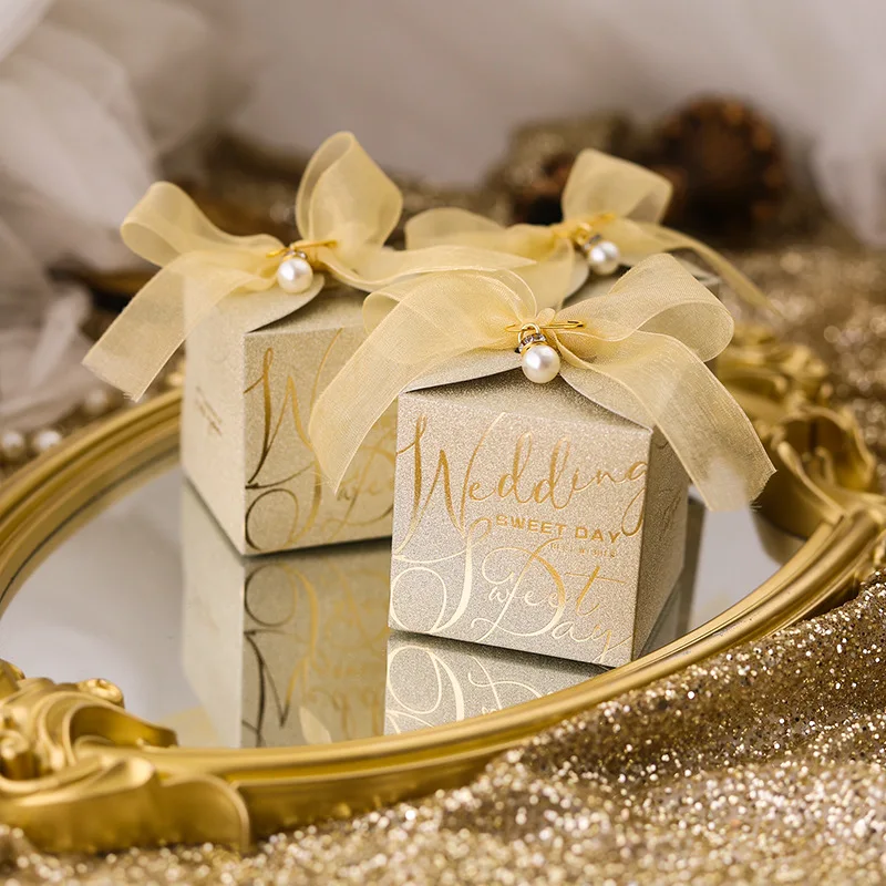 Hot Sale Luxury Gold Foil Candy Box Wedding Gift Packaging Sugar Paper Box Party Favor Small Gift Package