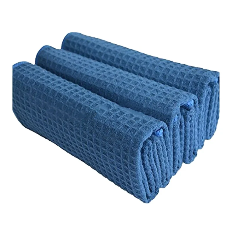 2021OEM  16inch X 24inch Blue Microfiber Cleaning cloth  Waffle Weave lint free towel set cleaning products