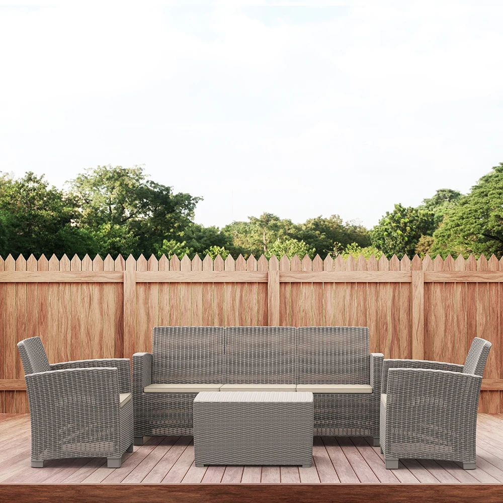 KD easy assemble outdoor garden pool furniture rattan sofa set with storage table