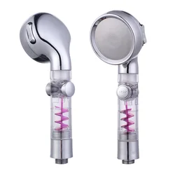 3 Function Bathroom Rotate Turbo Fan Shower Head Abs On Off Switch PP Cotton Water Spray Filter Hand Shower