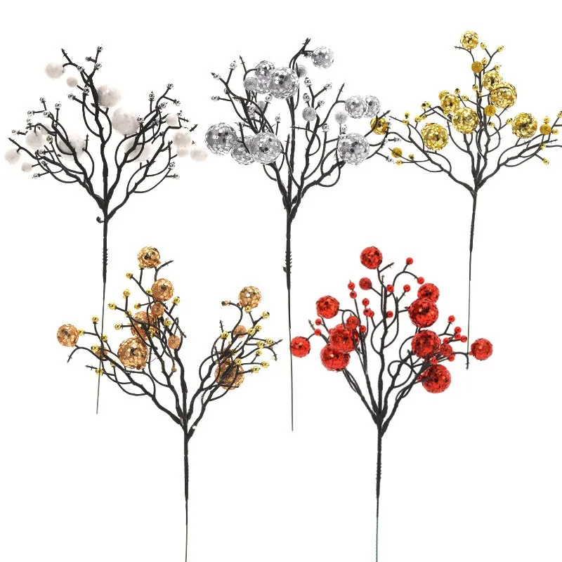 glitter berry branch Wholesale Christmas decorations pine needles for Christmas tree ornaments