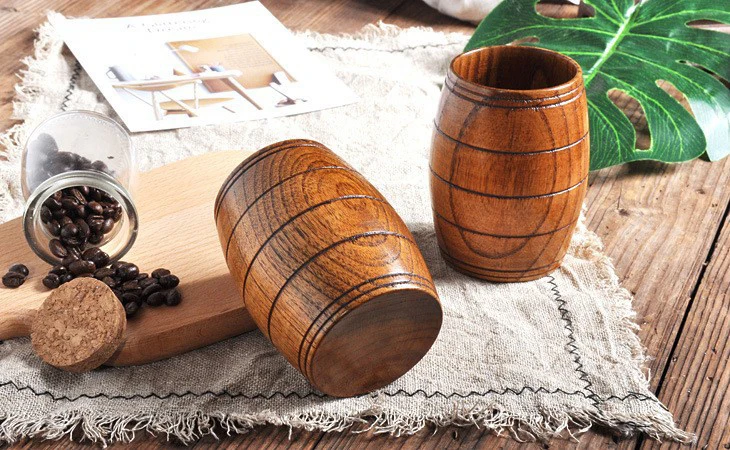 Кружка для пива в форме бочонка из дерева 220-350
