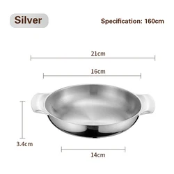 Korean cook pan paella pan stainless steel pot seafood dry pot double ears golden silver ramen pot