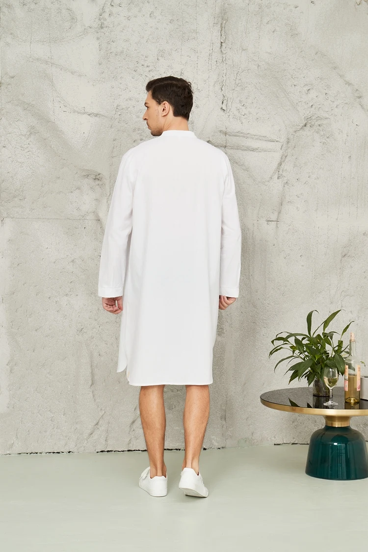 Middle East 100%Cotton Long Sleeve Button Solid Color Printed Shirt Islamic Men Clothing Muslim Clothes