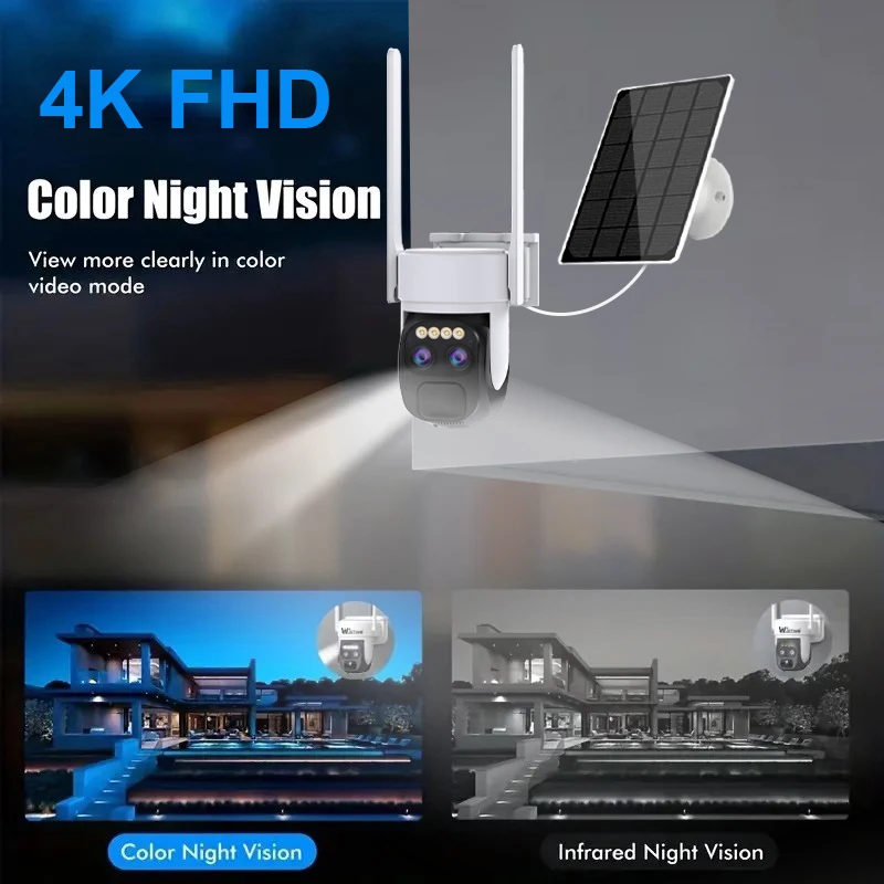 Okam 4k 10x зум двойной объектив уличная Wi-Fi камера с солнечным зарядом 10000 мАч батарея IP-камера PTZ беспроводная