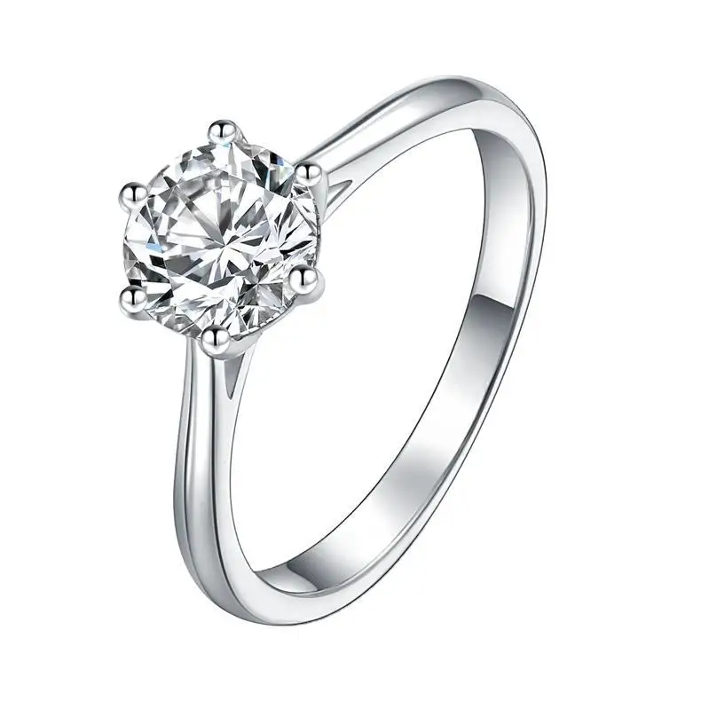 1.0ct 6.5mm D Round 18K White Gold Plated 925 Silver Moissanite Ring Diamond Test Passed Jewelry Woman Girlfriend Gift