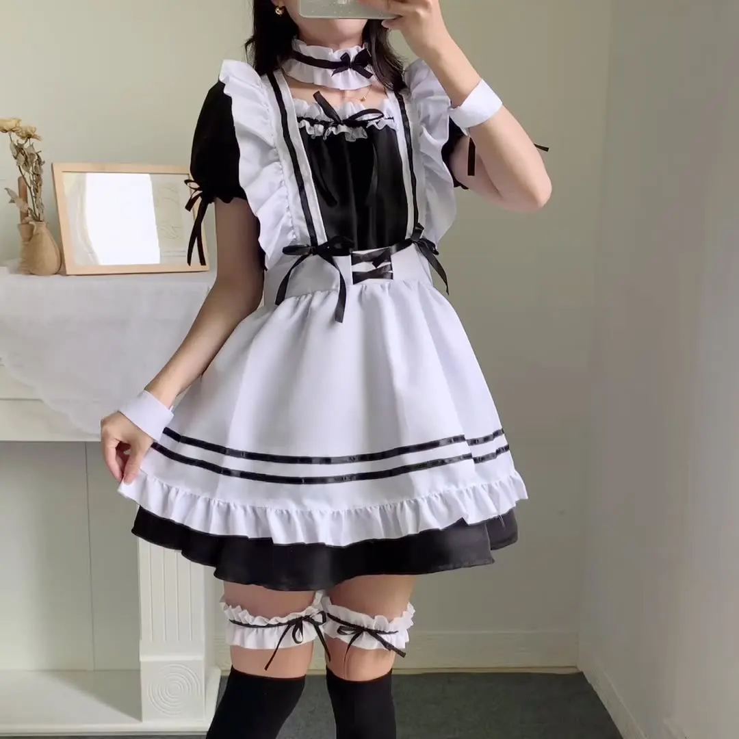 Hot Sales Maid Uniform Anime Long cos Dress Black and White Apron Dress Lolita Dresses Women Cosplay Costume