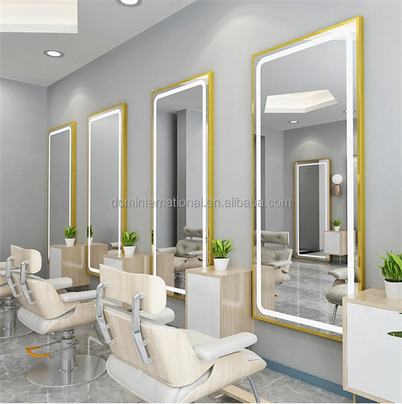 Luxury wall mounted single sided salon mirror station with led light barbershop mirror station