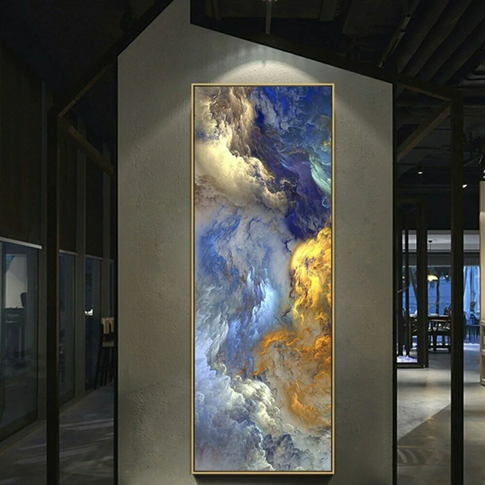 Living Room Decor Blue Gold Cloud Abstract Nordic Canvas Posters Prints Modern Fantasy Picture Abstract Prints Cloud Painting