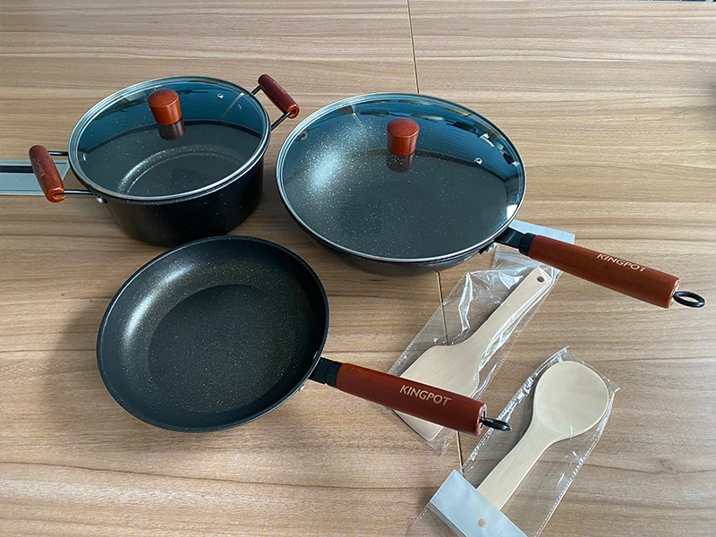 TV show Cooking Cookware set   saute pan&wok&pot with wooden handle