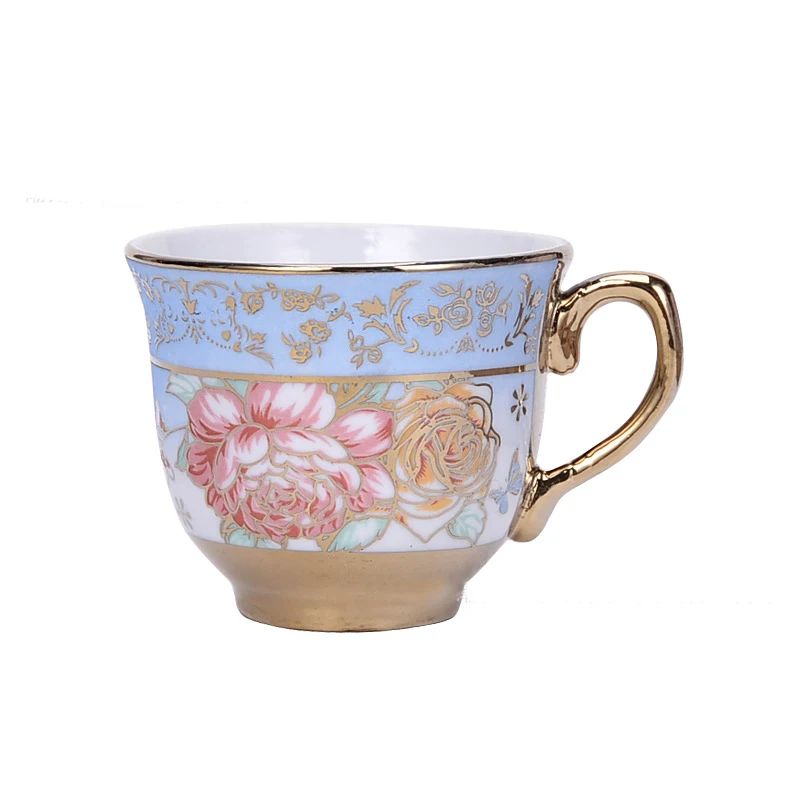 Custom Gift Box European Vintage Luxury Floral Porcelain Ceramic Coffee Tea Cup Set with Saucers Gold Spoon