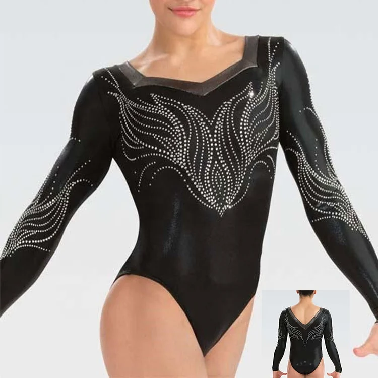 2019 New Design Girls Shiny Spandex Black Gymnast Leotard Costume For Sale
