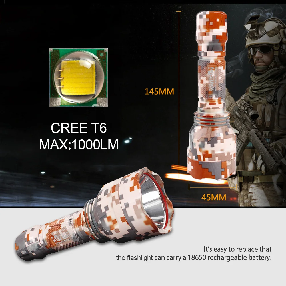  WARSUN C8-2 наружный портативный Перезаряжаемый Тактический бликовый фонарик камуфляжный мощный светодиодный