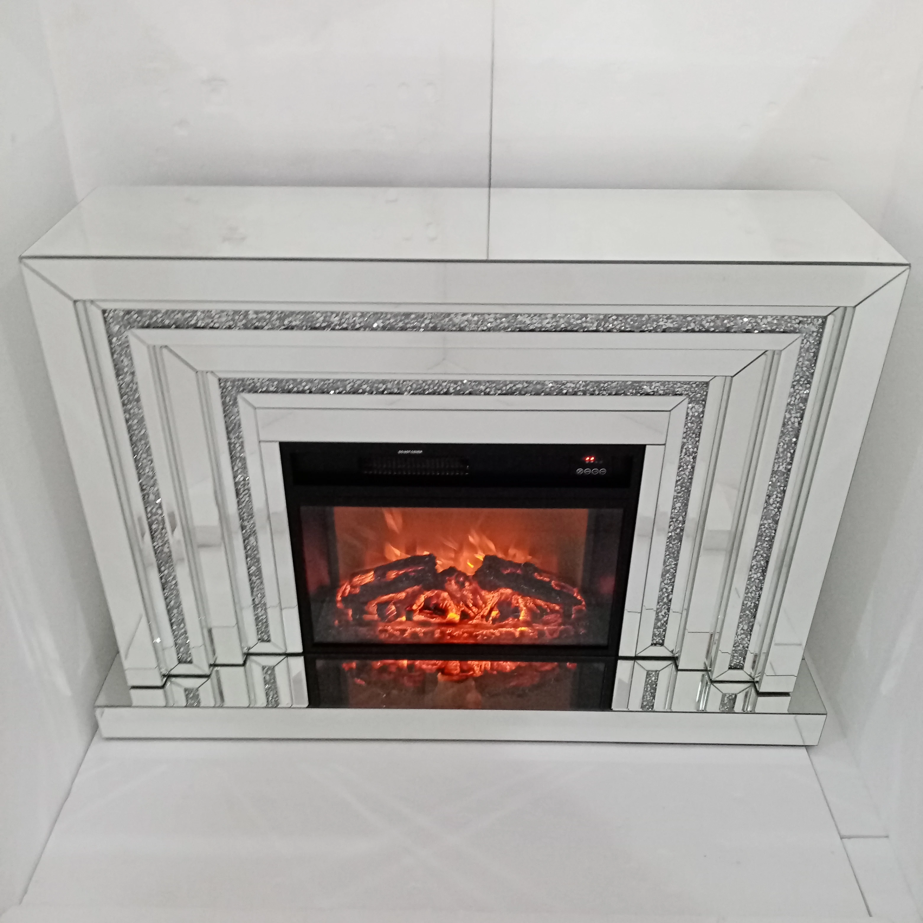  YGJS0063 Personal crushed diamon Modern Artificial Living Room Electronic Led Wood Burning Glass Indoor Fireplace