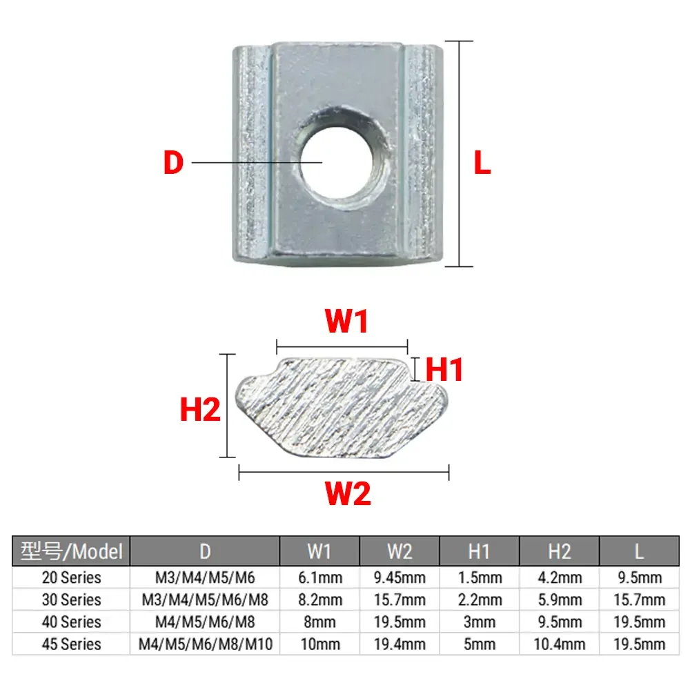 Wholesale Stainless Steel 40 series-M8 Sliding T-Nut industrial T Block Square Nuts for 4040/4080 aluminum profile V Slot T-Slot