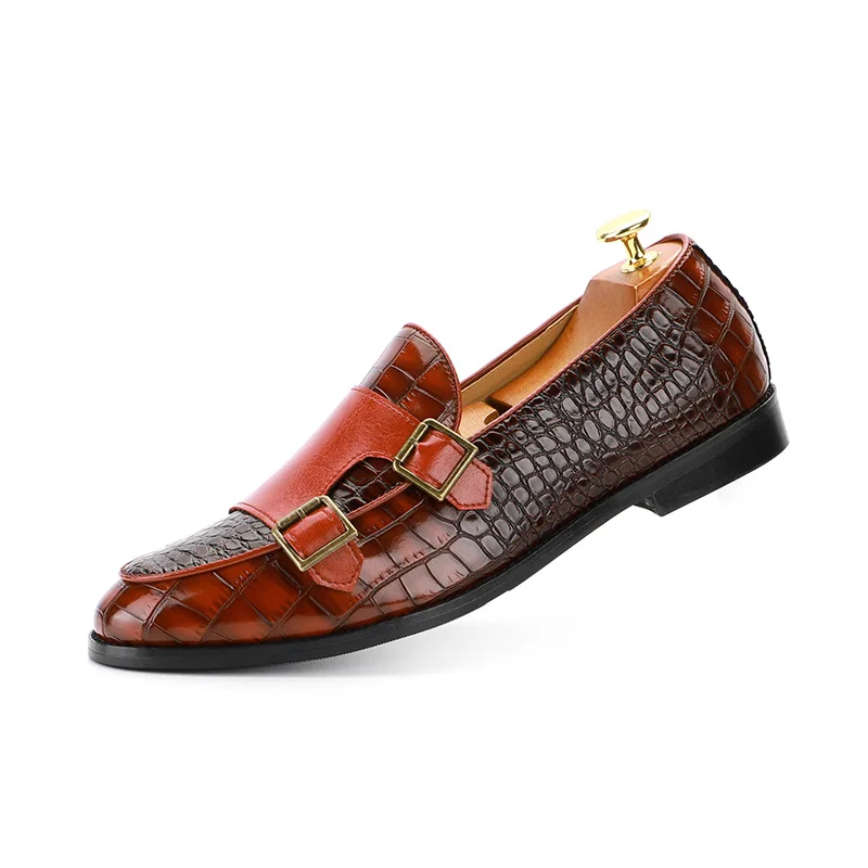 sh10627a Elegant Double Strap Crocodile Office Dress Shoes Male 2024 New Arrival Loafers Shoes for Men