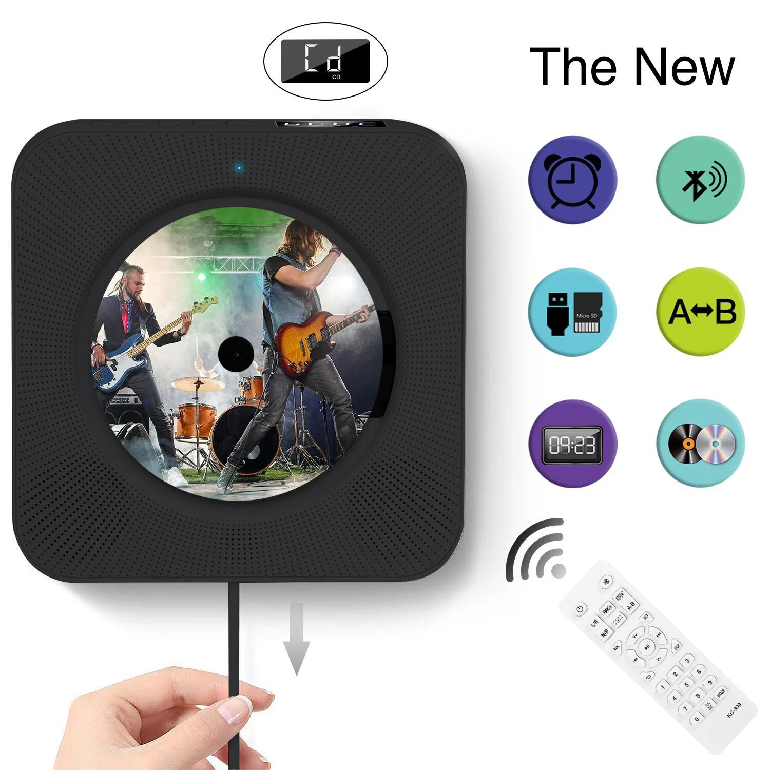 Wall Mountable CD Player with BTH Portable CD Music Player with Remote Control HiFi Sound Speaker FM Radio Support AUX/USB ,Gift