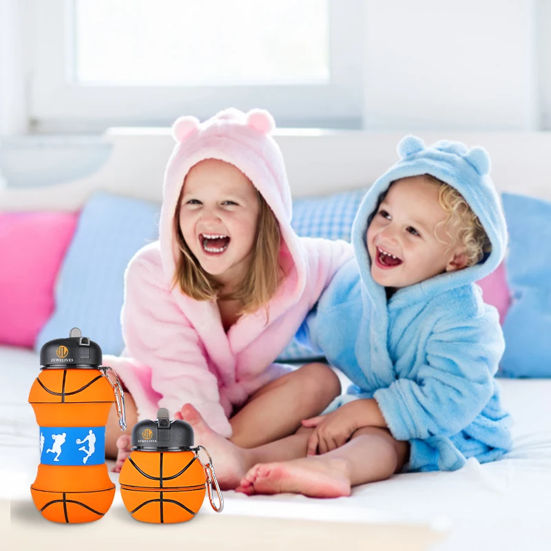 Custom Eco-Friendly Folding Rubber Basketball Shape Silicone Sport Collapsible Drinkware Silica Gel Foldable Water Bottle