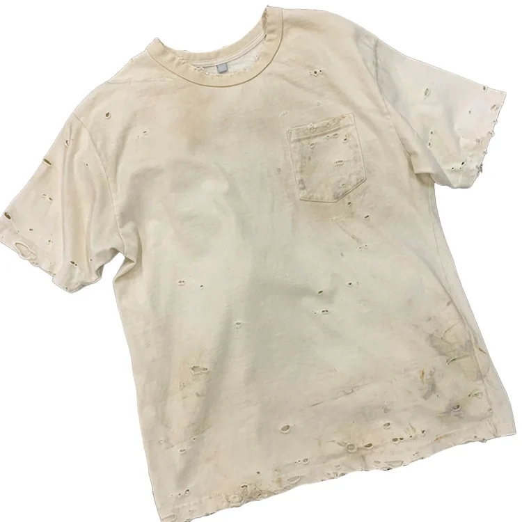 Finch garment new arrival ripped plain blank distressed t shirts in bulk short sleeve cropped used clothes for men t-shirt