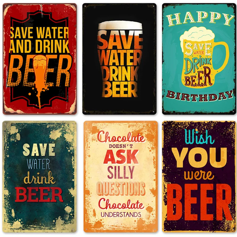 Wall art beer retro tin painting European and American bar background wall decor painting Home frameless Iron pendant